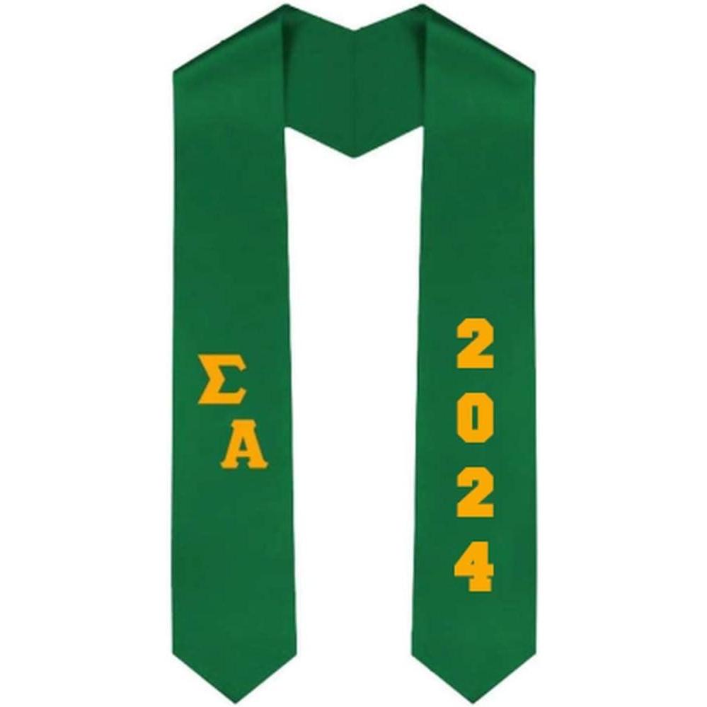 imageCustom Sigma Alpha Greek Diagonal Lettered Graduation Sash Stole with YearKelly Green
