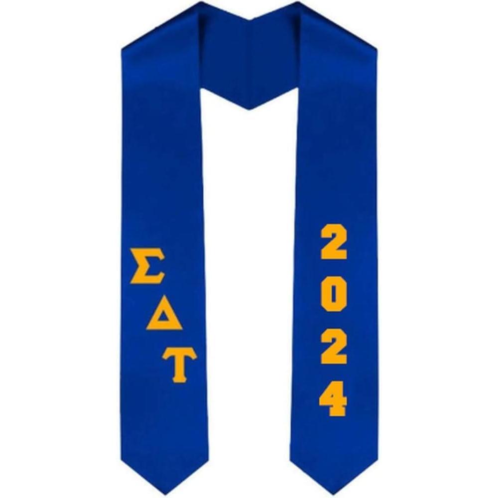 imageCustom Sigma Delta Tau Greek Diagonal Lettered Graduation Sash Stole with YearRoyal Blue