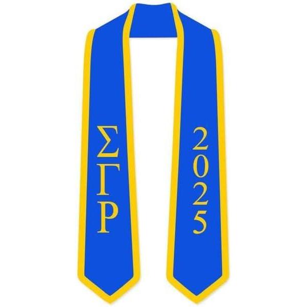 imageCustom Sigma Gamma Rho Greek 2 Tone Lettered Graduation Sash Stole wYearRoyal WAthletic Gold Trim