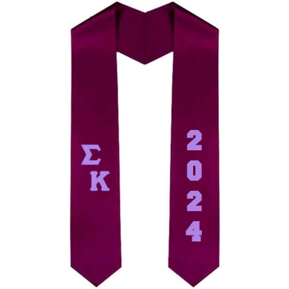 imageCustom Sigma Kappa Greek Diagonal Lettered Graduation Sash Stole with YearMaroon
