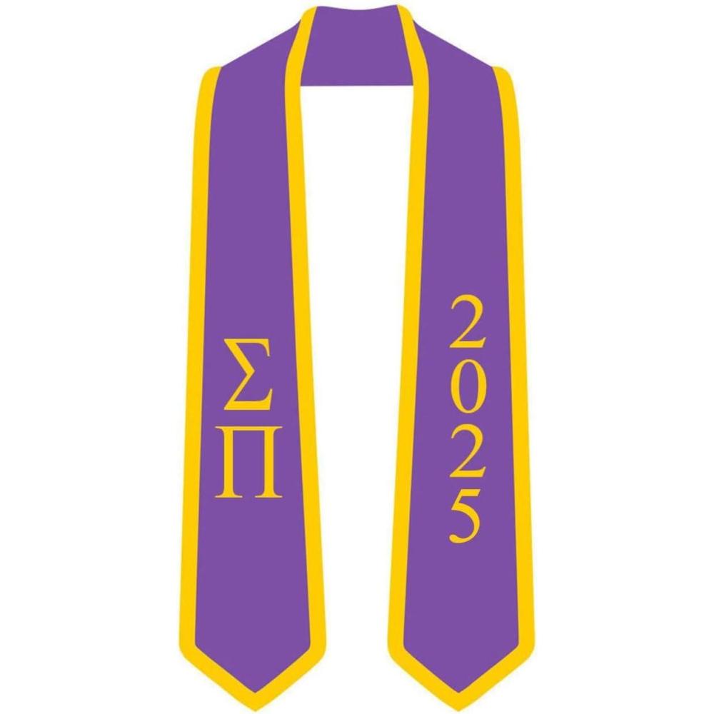 imageCustom Sigma Pi Greek 2 Tone Lettered Graduation Sash Stole wYearPurple WAthletic Gold Trim