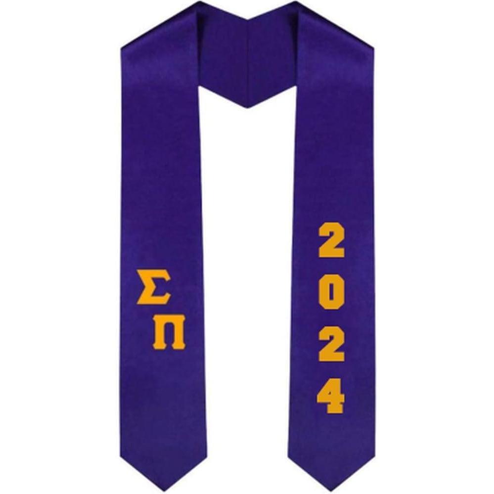 imageCustom Sigma Pi Greek Diagonal Lettered Graduation Sash Stole with YearPurple
