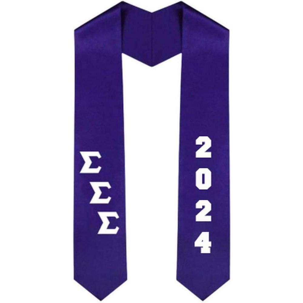 imageCustom Sigma Sigma Sigma Greek Diagonal Lettered Graduation Sash Stole with YearPurple