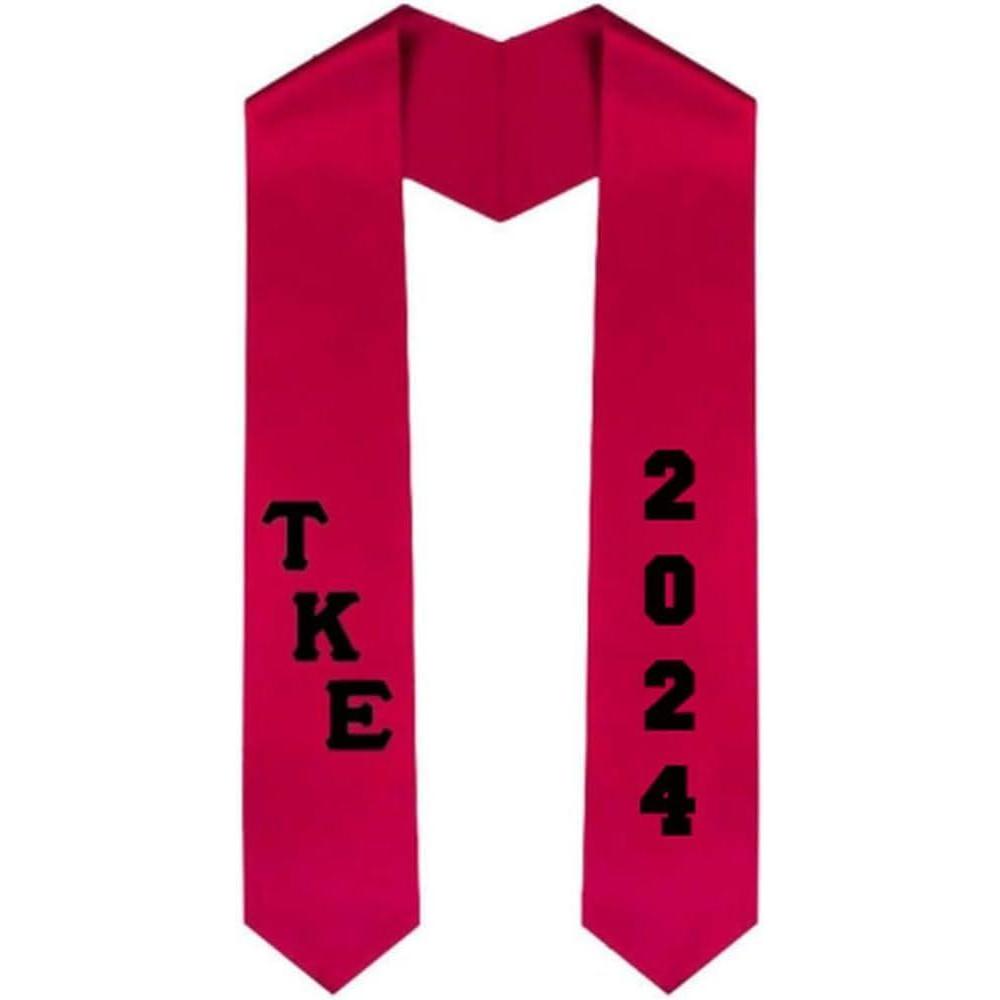 imageCustom Tau Kappa Epsilon TKE Greek Diagonal Lettered Graduation Sash Stole with YearRed