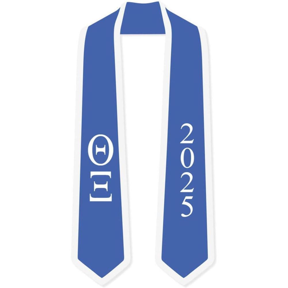 imageCustom Theta Xi Greek 2 Tone Lettered Graduation Sash Stole wYearLight Blue WWhite Trim