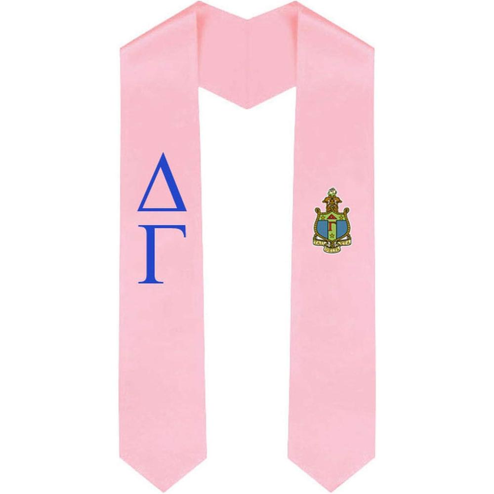 imageDelta Gamma Greek Lettered Graduation Sash Stole With CrestSoft Pink