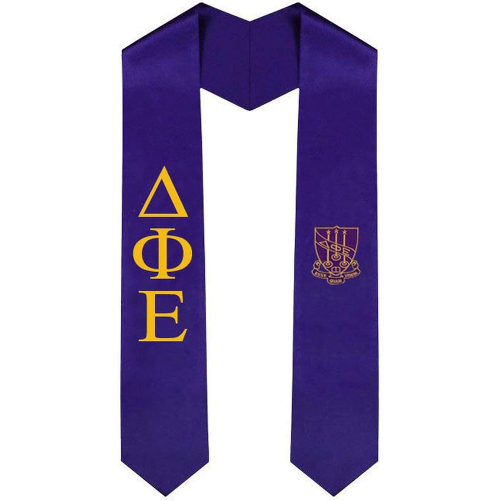 imageDelta Phi Epsilon DPHIE Greek Lettered Graduation Sash Stole With CrestPurple
