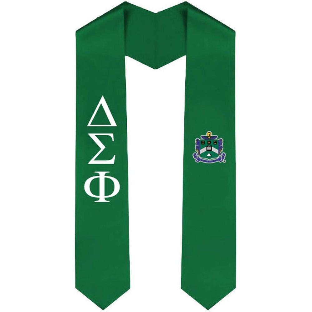 imageDelta Sigma Phi Greek Lettered Graduation Sash Stole With CrestHunter Green