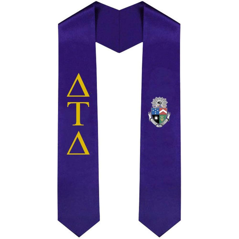 imageDelta Tau Delta DTD Greek Lettered Graduation Sash Stole With CrestPurple