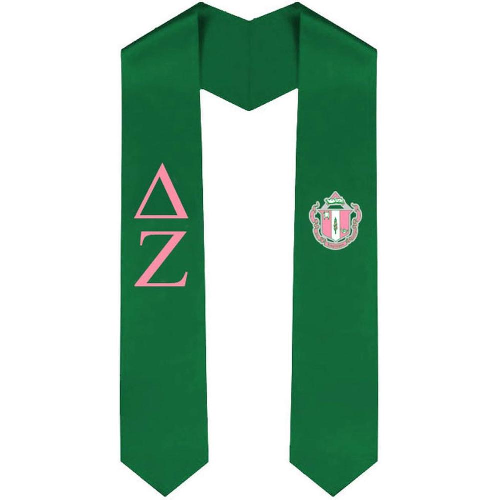 imageDelta Zeta Greek Lettered Graduation Sash Stole With CrestHunter Green