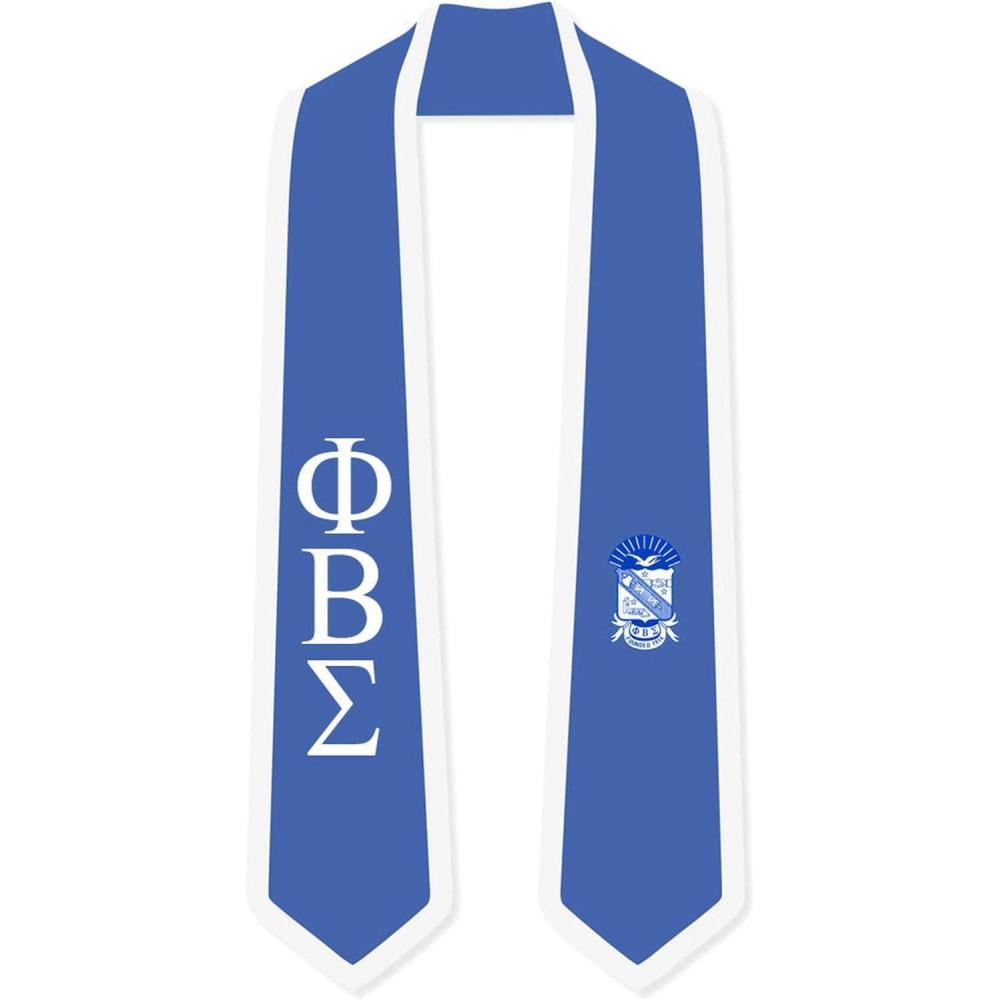 imagePhi Beta Sigma Greek 2 Tone Lettered Graduation Sash StoleRoyal Blue WWhite Trim