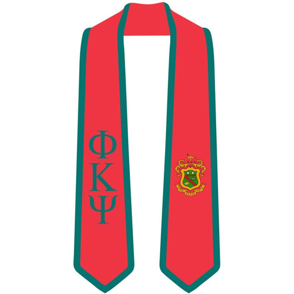 imagePhi Kappa Psi Greek 2 Tone Lettered Graduation Sash StoleRed WForest Green Trim