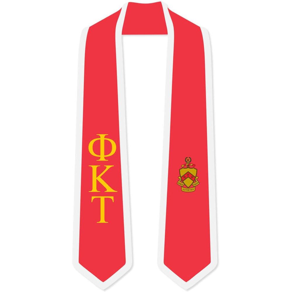 imagePhi Kappa Tau Greek 2 Tone Lettered Graduation Sash StoleRed WWhite Trim