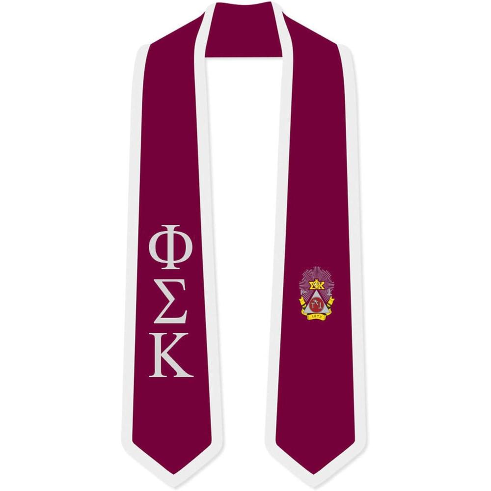imagePhi Sigma Kappa Greek 2 Tone Lettered Graduation Sash StoleMaroon WWhite Trim