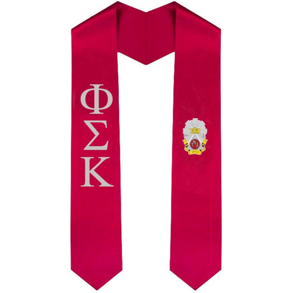 imagePhi Sigma Kappa Greek Lettered Graduation Sash Stole With CrestRed