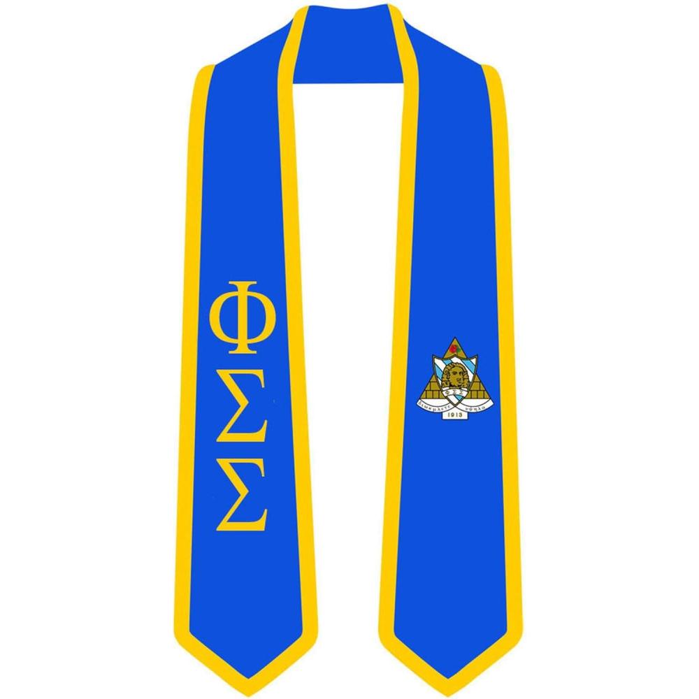 imagePhi Sigma Sigma Greek 2 Tone Lettered Graduation Sash StoleRoyal WAthletic Gold Trim