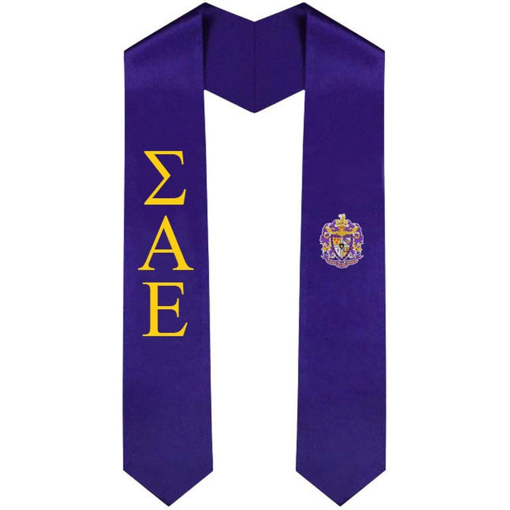 imageSigma Alpha Epsilon SAE Greek Lettered Graduation Sash Stole With CrestPurple
