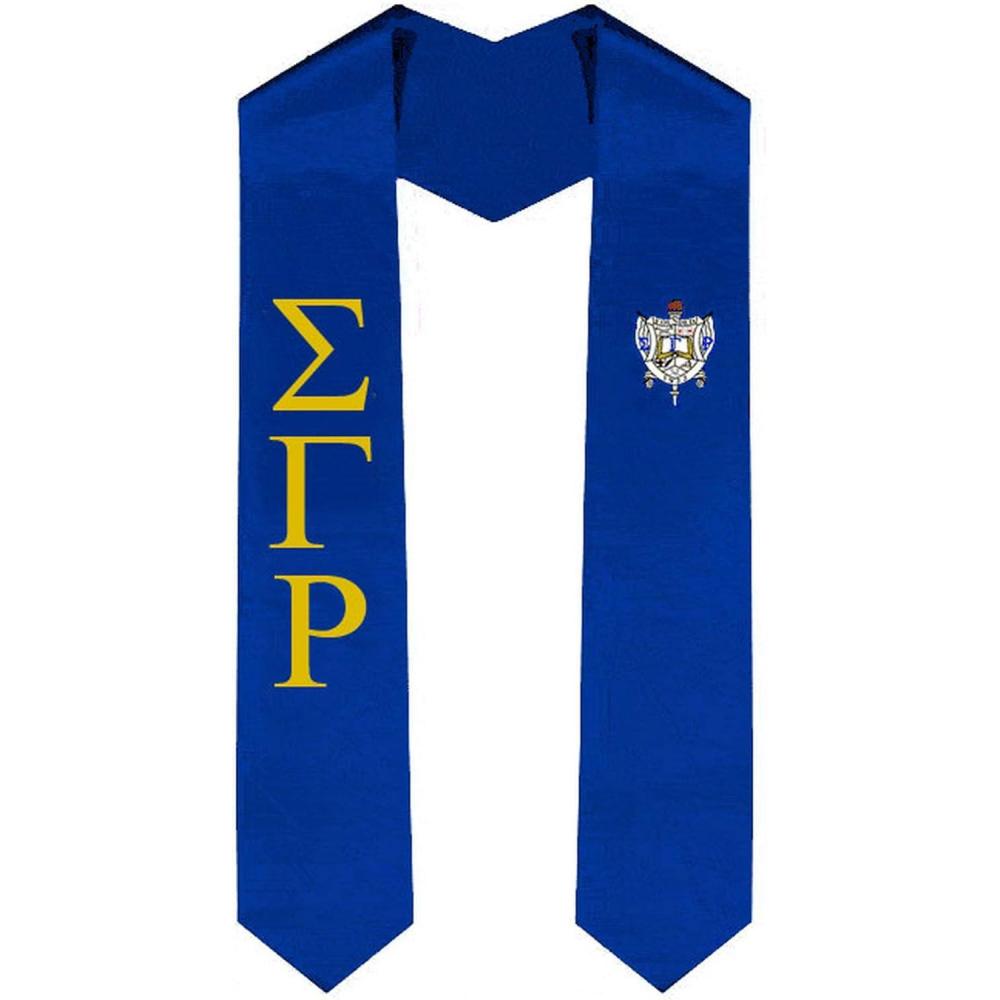 imageSigma Gamma Rho Greek Lettered Graduation Sash Stole With CrestRoyal Blue