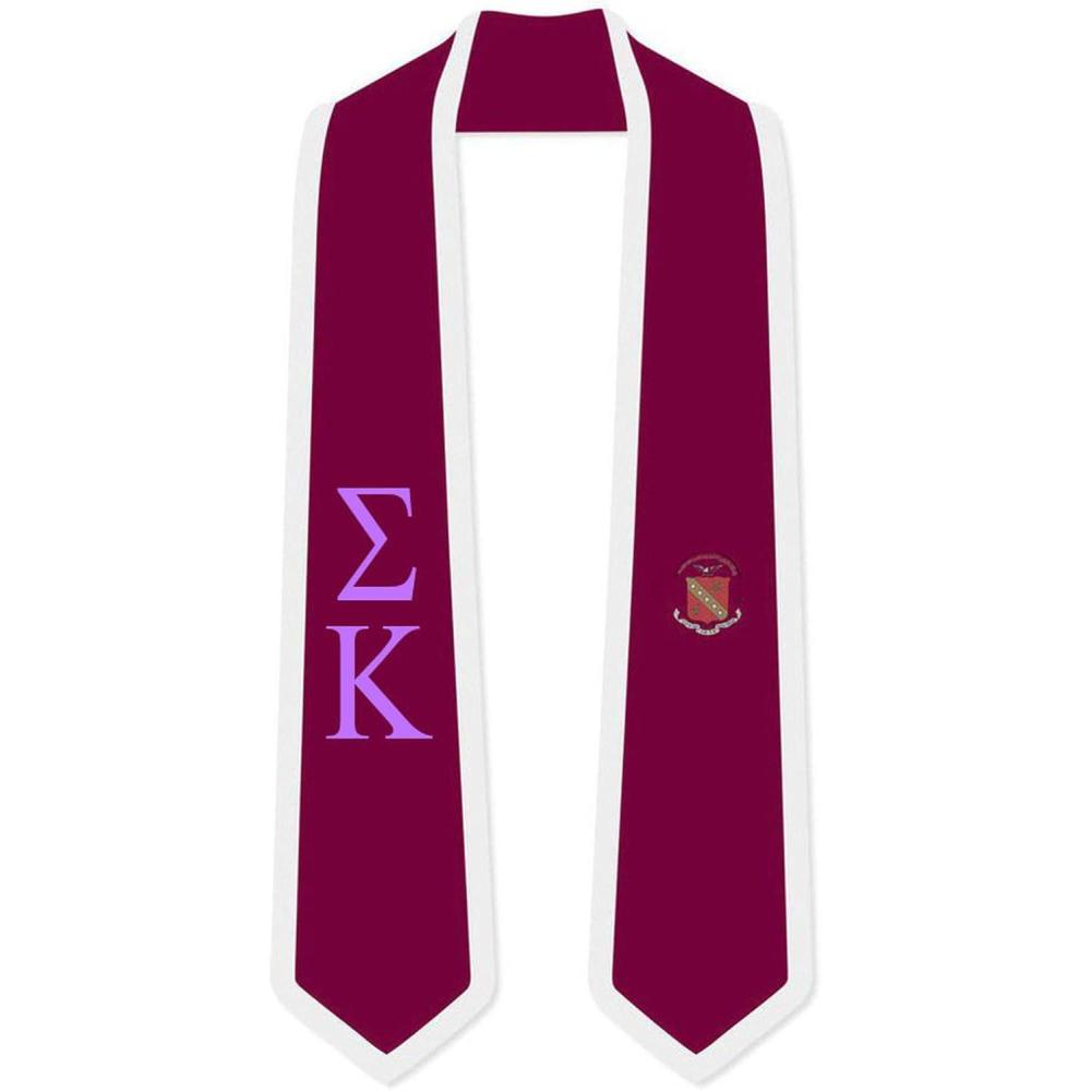 imageSigma Kappa Greek 2 Tone Lettered Graduation Sash StoleMaroon WWhite Trim