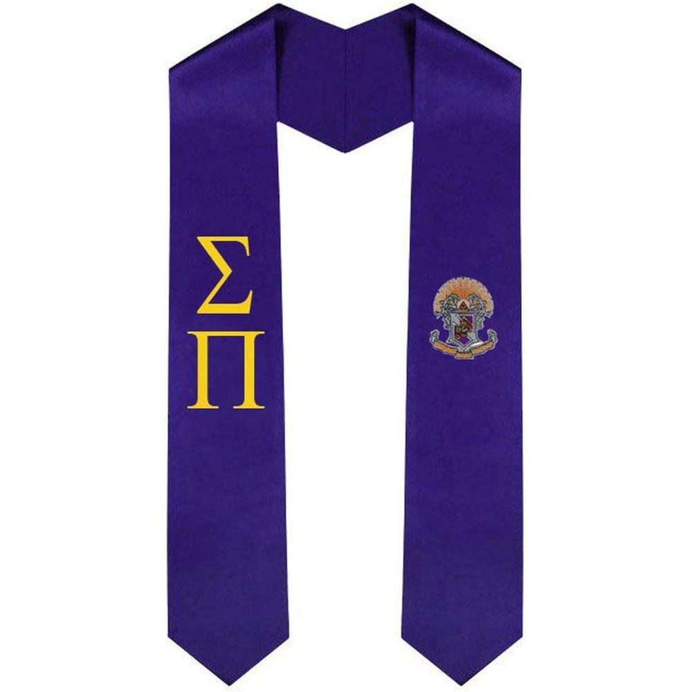 imageSigma Pi Greek Lettered Graduation Sash Stole With CrestPurple