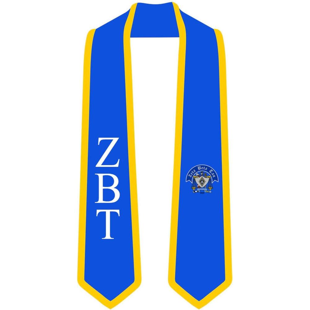 imageZeta Beta Tau ZBT Greek 2 Tone Lettered Graduation Sash StoleRoyal WAthletic Gold Trim