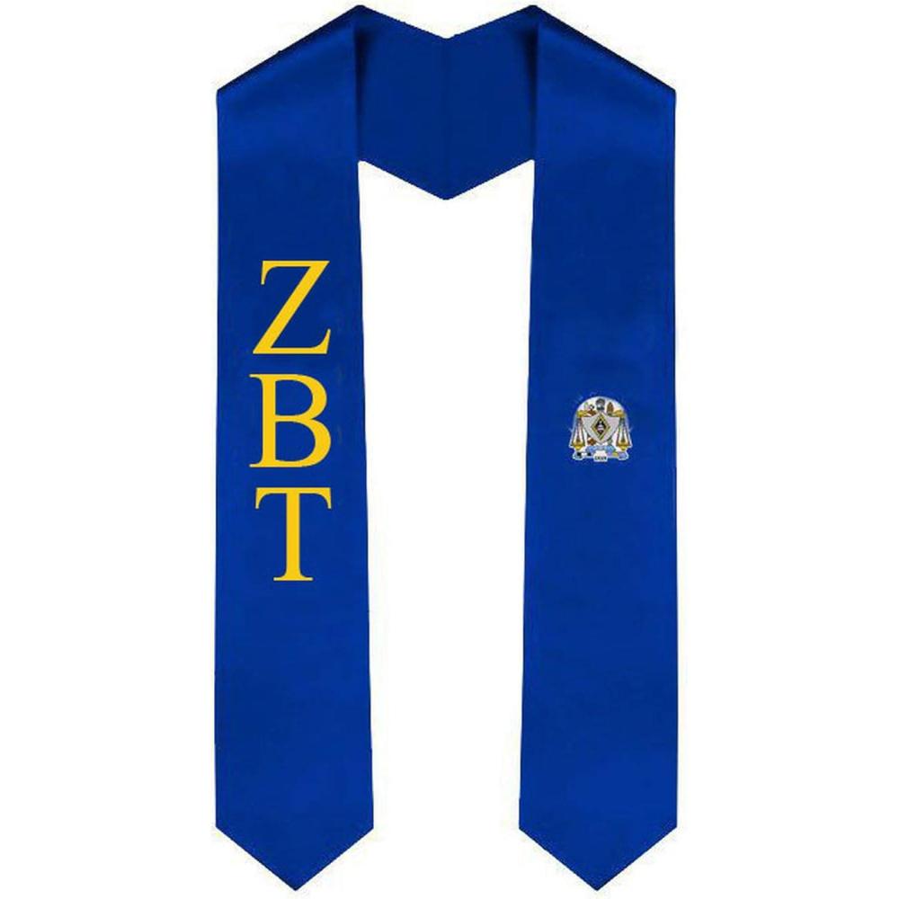 imageZeta Beta Tau ZBT Greek Lettered Graduation Sash Stole With CrestRoyal Blue