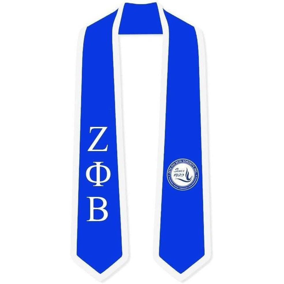 imageZeta Phi Beta Greek 2 Tone Lettered Graduation Sash Stole RoyalWhite