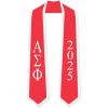 Custom Alpha Sigma Phi Greek 2 Tone Lettered Graduation Sash Stole w/Year(Red W/White Trim)