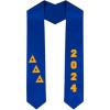 Custom Delta Delta Delta Greek Diagonal Lettered Graduation Sash Stole with Year(Royal Blue)