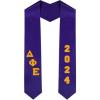 Custom Delta Phi Epsilon DPHIE Greek Diagonal Lettered Graduation Sash Stole with Year(Purple)