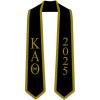 Custom Kappa Alpha Theta Greek 2 Tone Lettered Graduation Sash Stole w/Year(Black W/Vegas Gold Trim)