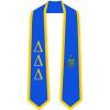 Delta Delta Delta Greek 2 Tone Lettered Graduation Sash Stole(Royal W/Athletic Gold Trim)