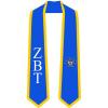 Zeta Beta Tau ZBT Greek 2 Tone Lettered Graduation Sash Stole(Royal W/Athletic Gold Trim)