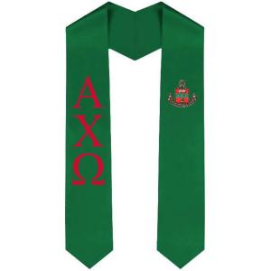 Alpha Chi Omega Greek Lettered Graduation Sash Stole With Crest(Hunter Green)