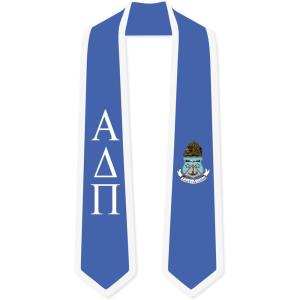 Alpha Delta Pi Greek 2 Tone Lettered Graduation Sash Stole(Royal W/White Trim)