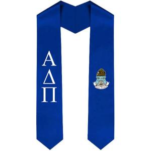 Alpha Delta Pi Greek Lettered Graduation Sash Stole With Crest(Royal Blue)