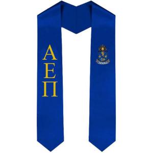 Alpha Epsilon Pi Greek Lettered Graduation Sash Stole With Crest(Royal Blue)