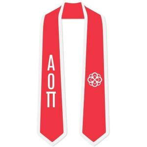 Alpha Omicron Pi AOII Greek 2 Tone Lettered Graduation Sash Stole(Red W/White Trim)