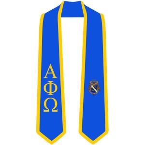 Alpha Phi Omega Greek 2 Tone Lettered Graduation Sash Stole(Royal W/Athletic Gold Trim)