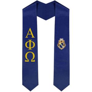 Alpha Phi Omega Greek Lettered Graduation Sash Stole With Crest(Navy Blue)