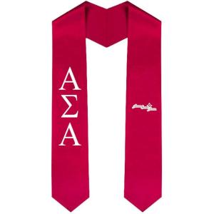 Alpha Sigma Alpha ASA Greek Lettered Graduation Sash Stole With Crest(Red)
