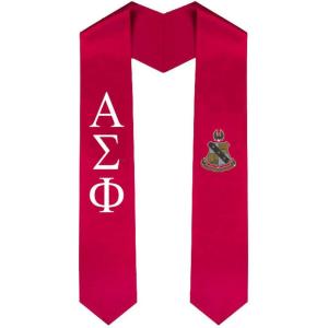 Alpha Sigma Phi Greek Lettered Graduation Sash Stole With Crest(Red)