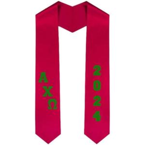 Custom Alpha Chi Omega Greek Diagonal Lettered Graduation Sash Stole with Year(Red)