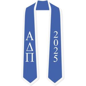 Custom Alpha Delta Pi Greek 2 Tone Lettered Graduation Sash Stole w/Year(Light Blue W/White Trim)