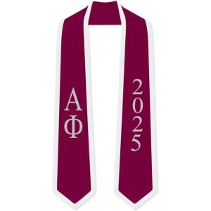 Custom Alpha Phi Greek 2 Tone Lettered Graduation Sash Stole w/Year(Maroon W/White Trim)