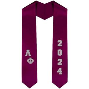 Custom Alpha Phi Greek Diagonal Lettered Graduation Sash Stole with Year(Maroon)