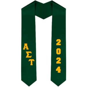 Custom Alpha Sigma Tau AST Greek Diagonal Lettered Graduation Sash Stole with Year(Forest Green)