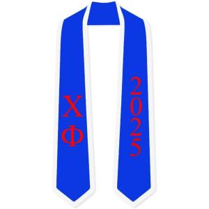 Custom Chi Phi Greek 2 Tone Lettered Graduation Sash Stole w/Year(Light Blue W/White Trim)