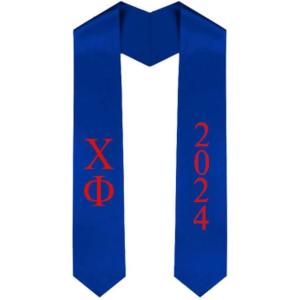 Custom Chi Phi Greek Lettered Graduation Sash Stole with Year(Royal Blue)
