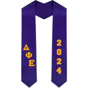 Custom Delta Phi Epsilon DPHIE Greek Diagonal Lettered Graduation Sash Stole with Year(Purple)